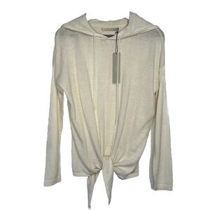 One Grey Day Tie Front Sweater Womens XS Ivory Merino Wool Blend Athleisure